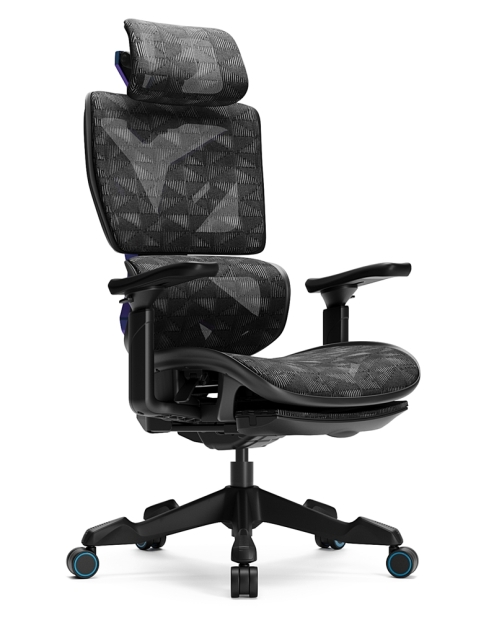 Xyrion Black and Blue Frame Super Ergonomic Gaming Chair with Foot Rest