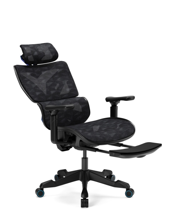 Xyrion Black and Blue Frame Super Ergonomic Gaming Chair with Foot Rest