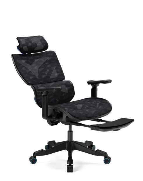 Xyrion Black and Blue Frame Super Ergonomic Gaming Chair with Foot Rest